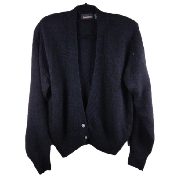 Beautifully Mine Black Silk Blend Two Button Front Long Sleeve Cardigan Sweater - Picture 1 of 11
